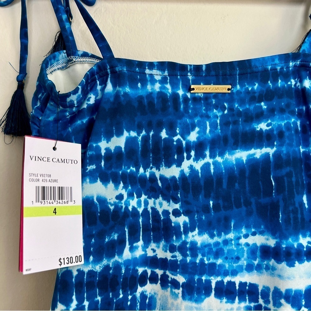 NEW Vince Camuto Blue Tie Dye V Wire Tassels Tie Bow Strap One Piece Swimsuit 4 - Picture 8 of 11